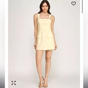 NWT!! Rare Editions Pastel Yellow Square-Neck Mini Dress